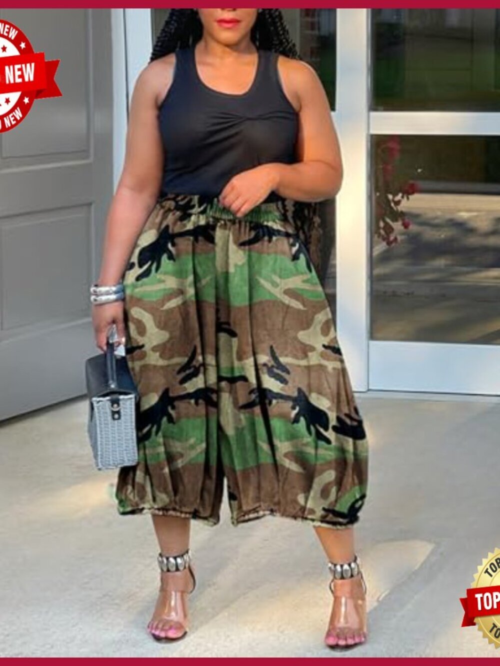 High Waist Wide Leg Camo Cargo Jeans Baggy Fatigue Pants Trousers - Picture 2 of 7